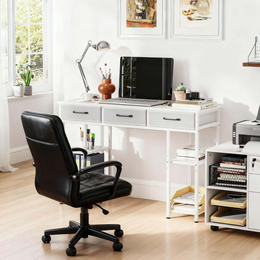 Office Desks Small Computer Desk, Writing Desk with Fabric Drawers,For Home and Office,Wooden Office Desks