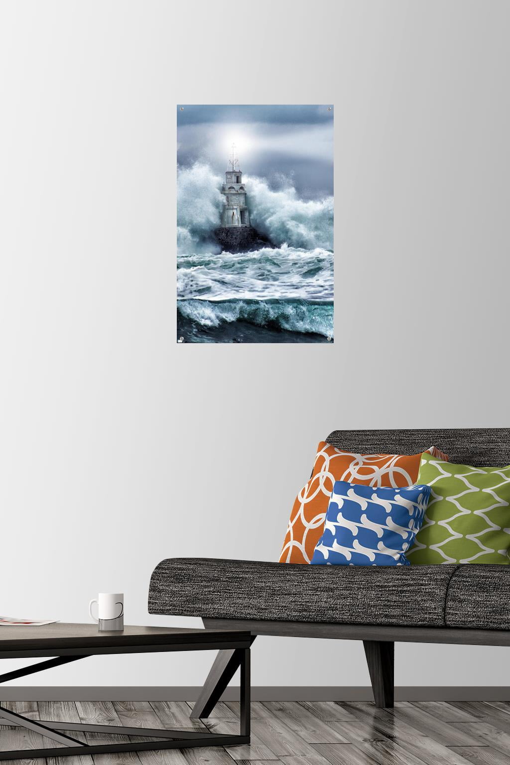 Lighthouse in the Storm Wall Poster with Push Pins, 14.725" x 22.375"