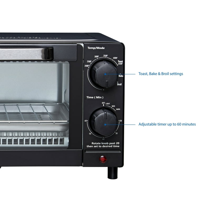 Toaster Oven Compact Pan Mainstays 4-Slice Black, Includes