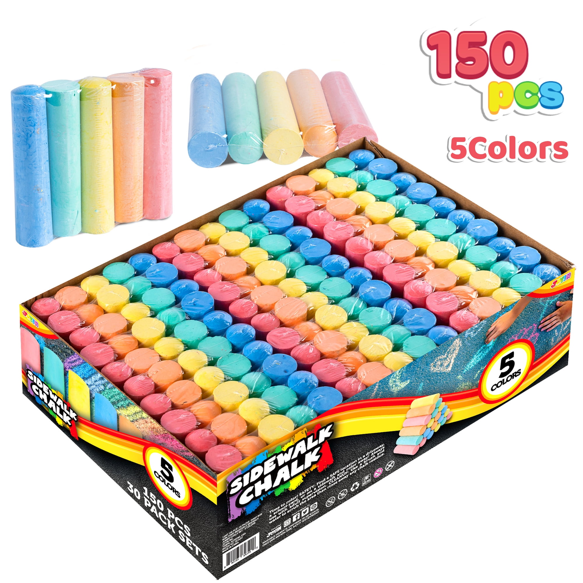 Joyfy 150PCS Washable Sidewalk Chalks, Jumbo Chalk Bulk for Outdoor Art Play Back to School Classroom Prize