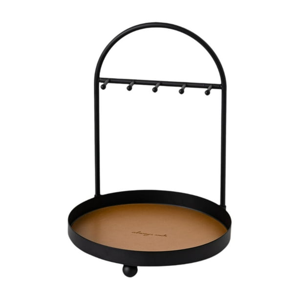 Organizador de joyas de escritorio Bandeja para joyas Plato para joyas Porta llaves con 5 ganchos para Marrón