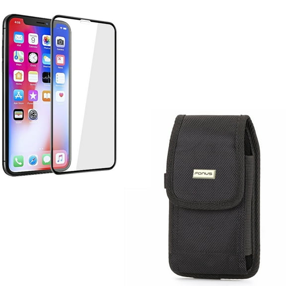 Case Belt Clip w Screen Protector for iPhone 11 Pro Max - Rugged Holster Canvas Cover Pouch, Tempered Glass 5D Touch Curved Edge Full Cover Bubble Free G1D Compatible With iPhone 11 Pro Max
