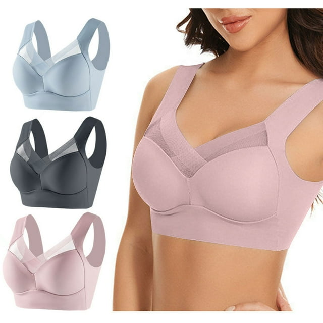 Timegard Womens 3pc Wireless Bra Mesh Back Smoothing Full Coverage High Support Comfort Thin Bralette