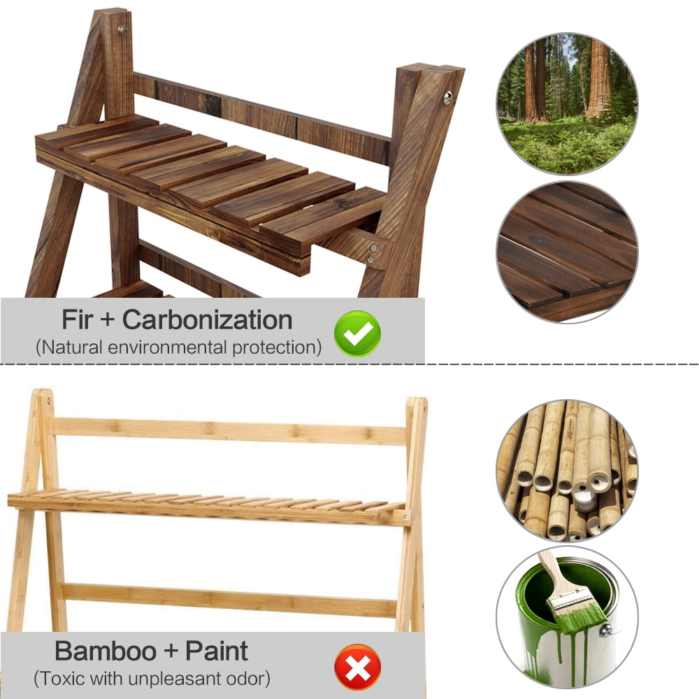 Renwick 3 Tier Folding Wooden Flower Stand for Outdoor & Indoor, Brown