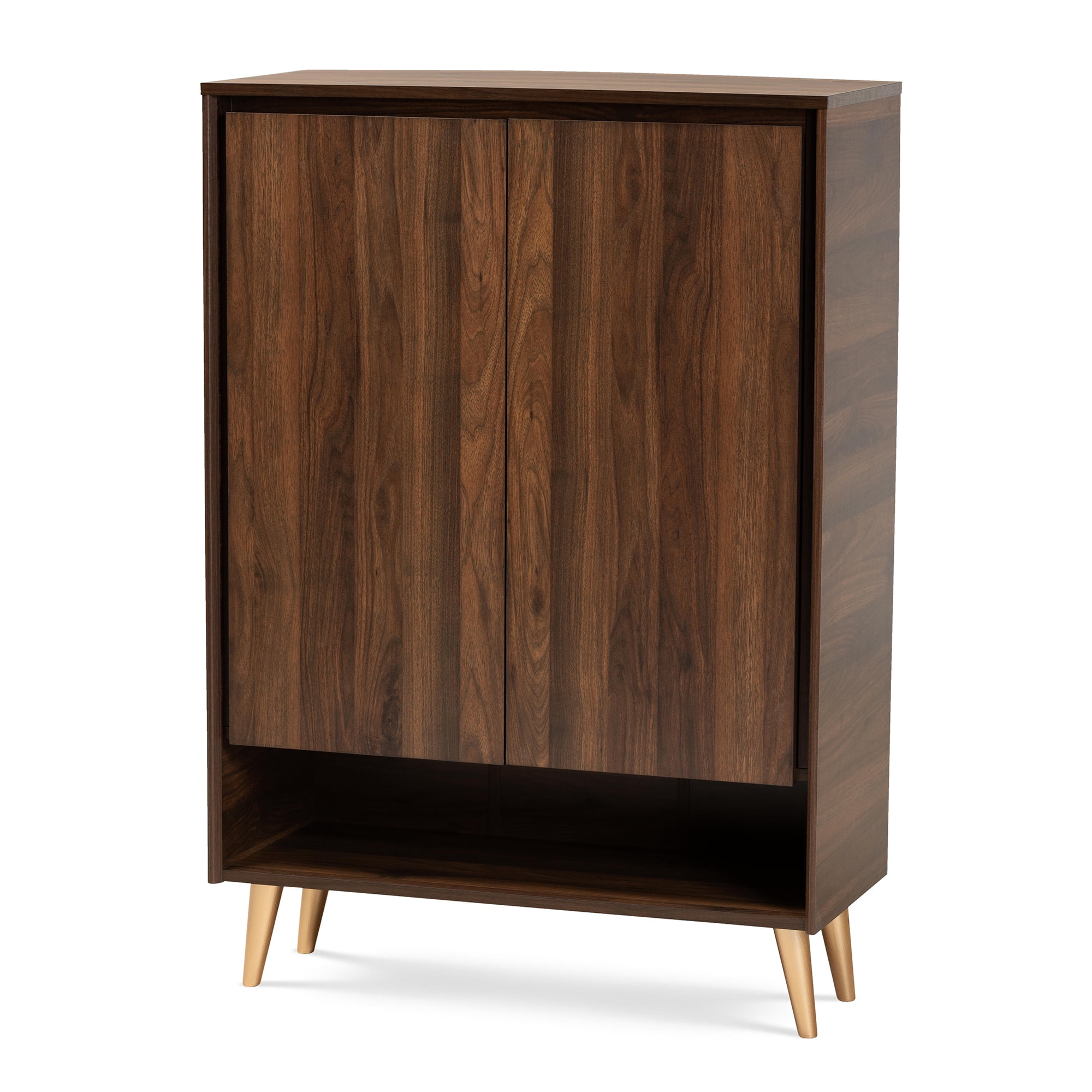 Baxton Studio Landen 2-Door Entryway Shoe storage Cabinet 45.7 inch H x 31.5 inch W Brown Gold
