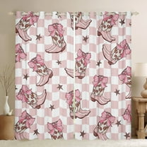 Homewish Cool Western Cowgirl Black Out Curtains,Retro Rustic Farmhouse Cabin Curtains Pack of 2 (42x63 Each),Pink White Grometric Plaid Bedroom Curtains For Girls Kids,Microfiber Bedroom Decor