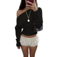 thumbnail image 2 of Women'S Cropped Sweaters Long Sleeve Off the Shoulder Sweater Y2k Going Out Tops Black S, 2 of 8