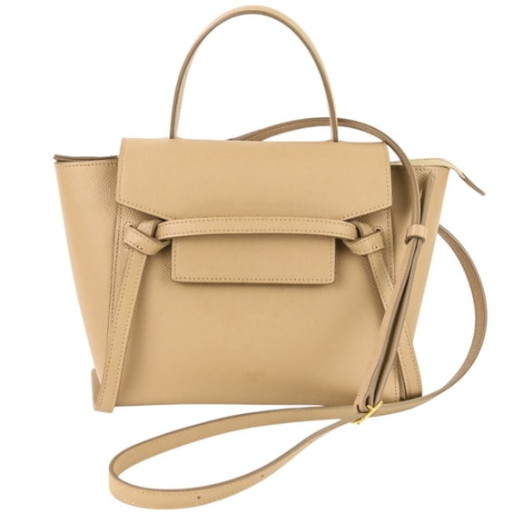 Pre-Owned CELINE Belt Bag Nano 2-way shoulder bag, grained calfskin, beige, women's.