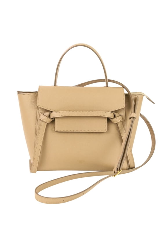 Pre-Owned CELINE Belt Bag Nano 2-way shoulder bag, grained calfskin, beige, women's.