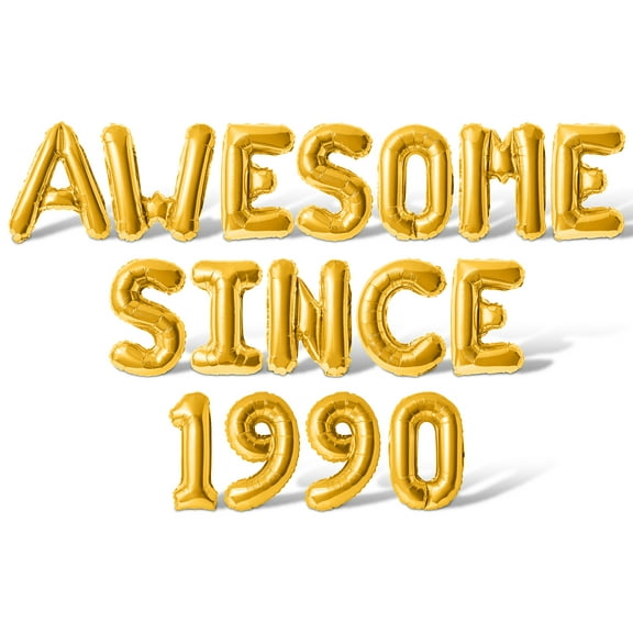 Letter & Number Balloons - AWESOME SINCE 1990 16" Inch Alphabet Letters Foil Mylar Balloon Birthday Party Banner (Gold)