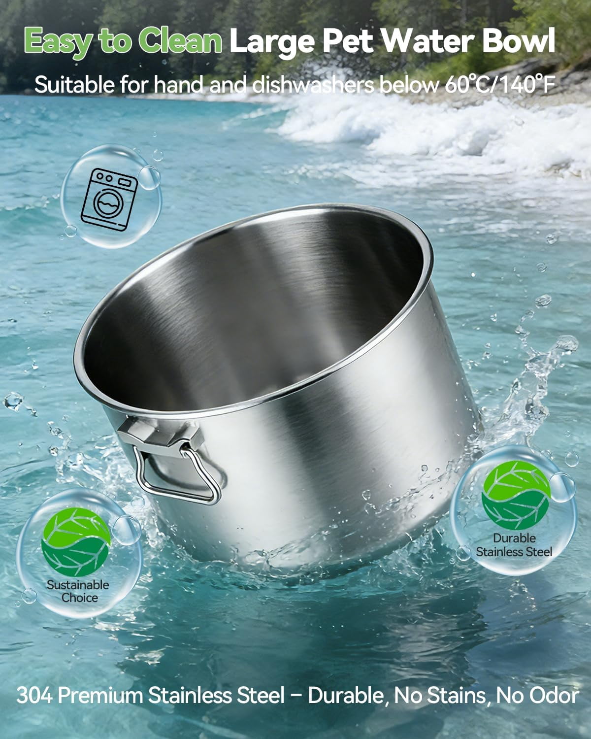 14L No Spill Dog Water Bowl, Stainless Steel Spill Proof Dog Bowl with Water Window, Dual-Suction Anti-Slip Large Capacity Slow Drinking Bowl with Floating Disk for Large Dogs & Messy Drinkers