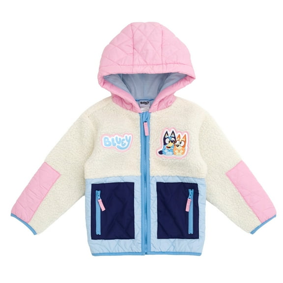 Bluey Bingo Faux Shearling Zip Up Jacket Colorblock Toddler to Big Kid