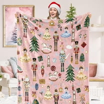 Christmas Fuzzy Blanket Pink Nutcracker Throw Blanket 50 x 60 Inch Cartoon Xmas Flannel Blanket for Winter Home Chair Sofa Bed Couch
