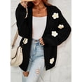 thumbnail image 2 of Caoirhny Women Fashion Wild Cardigan Flower Decor Lantern Long Sleeve Knitted Sweater Coat Autumn Winter Open Front Outerwear, 2 of 9