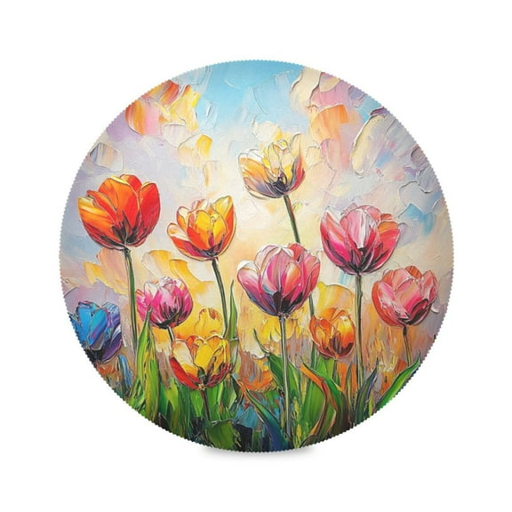 15.4inch Round Placemats, DIY Printing Design, Suitable for Kitchen, Table Party Decoration Ten Flowers