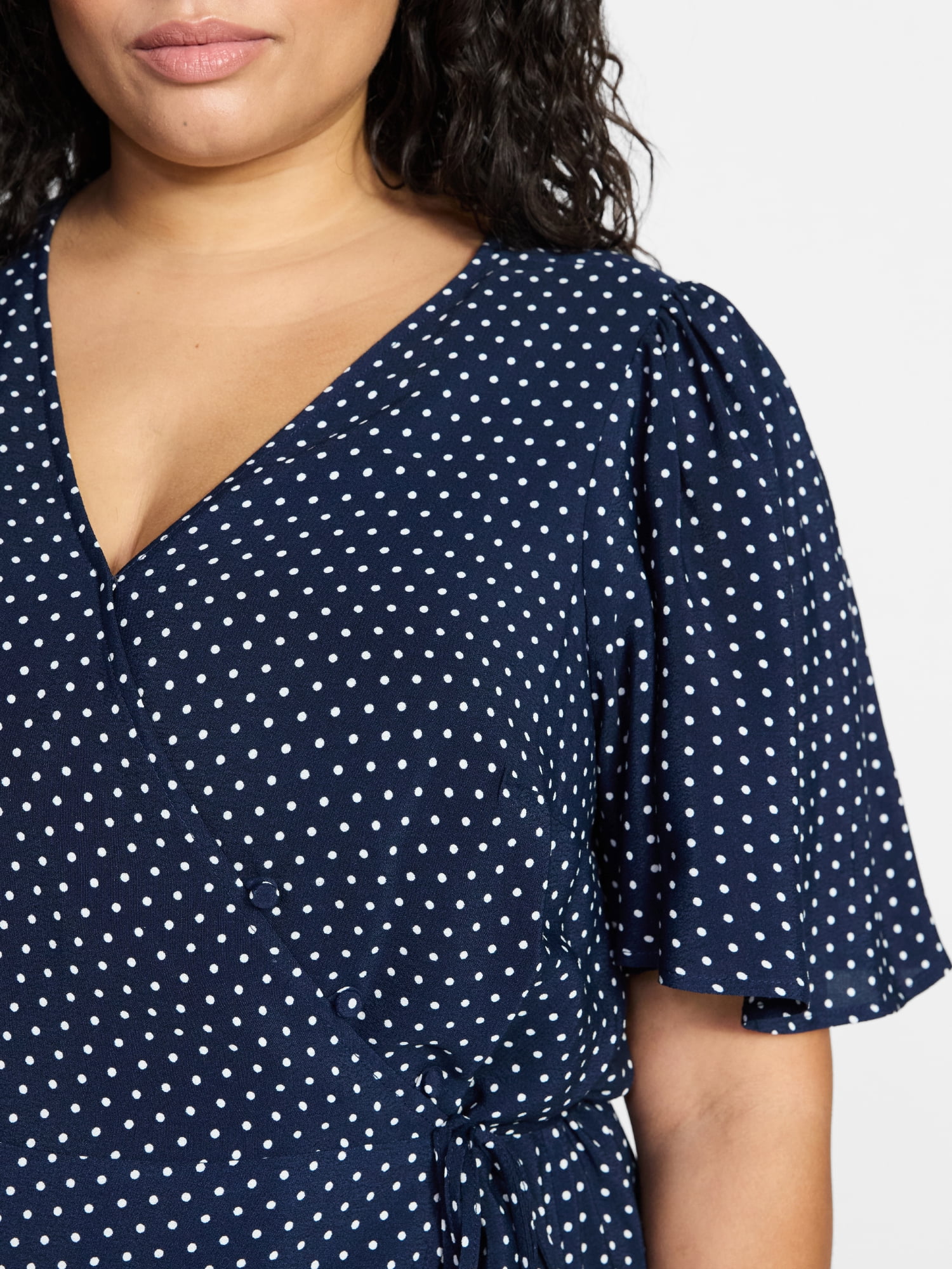 Terra & Sky Women's Plus Size Midi Wrap Dress with Elbow Sleeves, Sizes 0X-5X