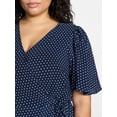 thumbnail image 3 of Terra & Sky Women's Plus Size Midi Wrap Dress with Elbow Sleeves, Sizes 0X-5X, 3 of 4