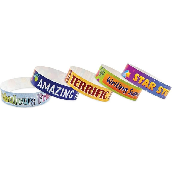 Teacher Created Resources Positive Reinforcement Brag Bracelets, 10 Designs, Pack of 100