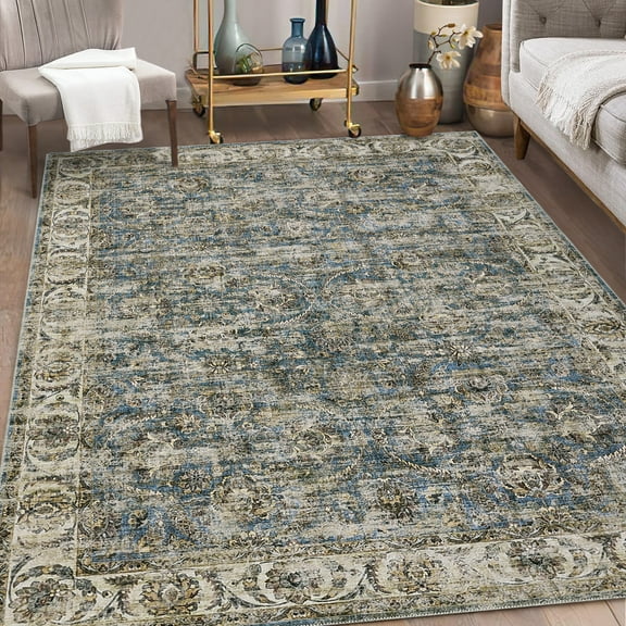 Hasoo Area Rug 4' x 6' Vintage Amber Distressed Rug for Living Room Bedroom, Blue