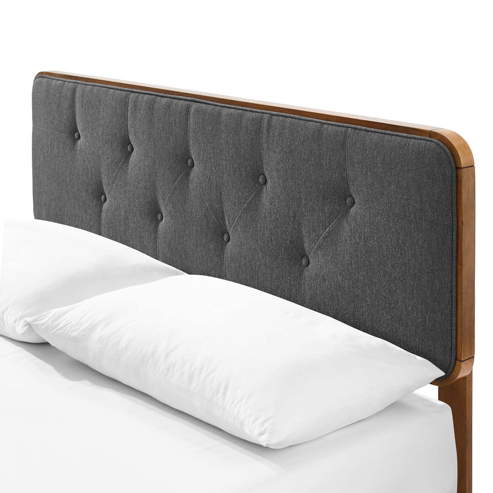 Platform Bed Frame, King Size, Wood, Brown Walnut Grey Gray, Modern Contemporary Urban Design, Bedroom Master Guest Suite