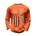 thumbnail image 2 of BUWTTED Men T Shirts 250th USA Flag Print Graphic Knit Tees Independence Day Casual Long Sleeve Crew Neck Orange Shirt L, 2 of 3