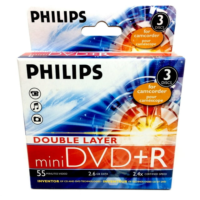 PHILIPS DVD+R2.6 DOUBLE LAYER 8CM MINI 2.4X Full Logo (Branded) Surface 3pcs With Slim Jewel Case