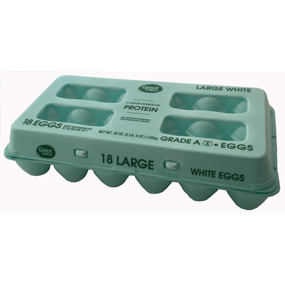 Great Value Large White Eggs, 18 Count
