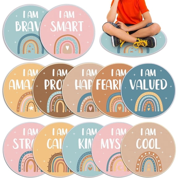 Beth 12 pack 15 inch Back to School Seat Cushions, Positive Affirmation Round Floor Mats for Classroom Reading Corner