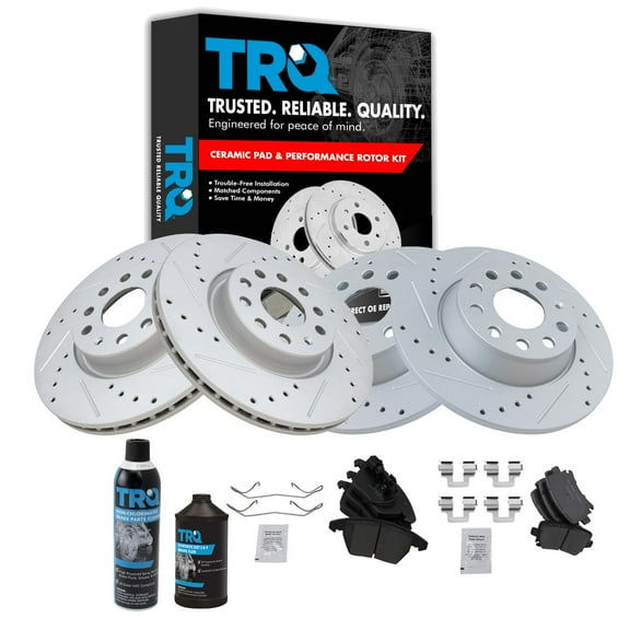 TRQ Front & Rear Ceramic Brake Pad & Performance Rotor Kit w/Chemicals BKA17844