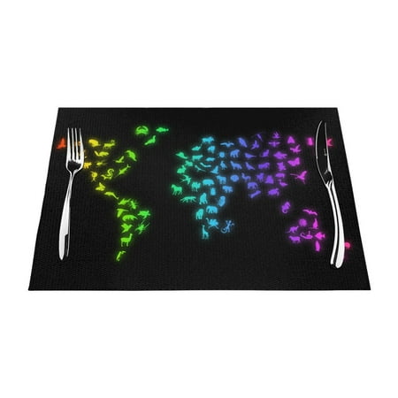 

ZNDUO Placemats 4 PCS Heat Resistant Stain Resistant Woven PVC Insulation Placemats Durable Washable Elegant Table Mats for Dining-Animal Map Neon 18 x12