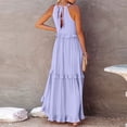 thumbnail image 6 of Mohiass Solid Color Halter Ruffle Maxi Dress for Women Sleeveless Casual 2024 Ruched Long Dress Light Purple M, 6 of 9