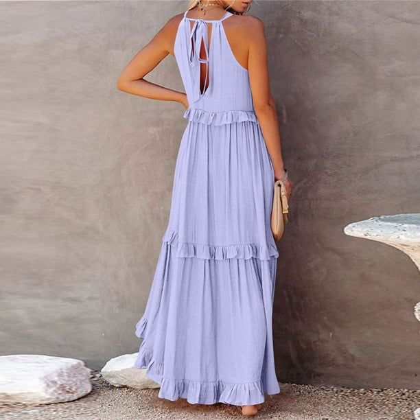 open lace back dress Lovelle Halter Neck Rosette Mini Dress Lavender main image 1
