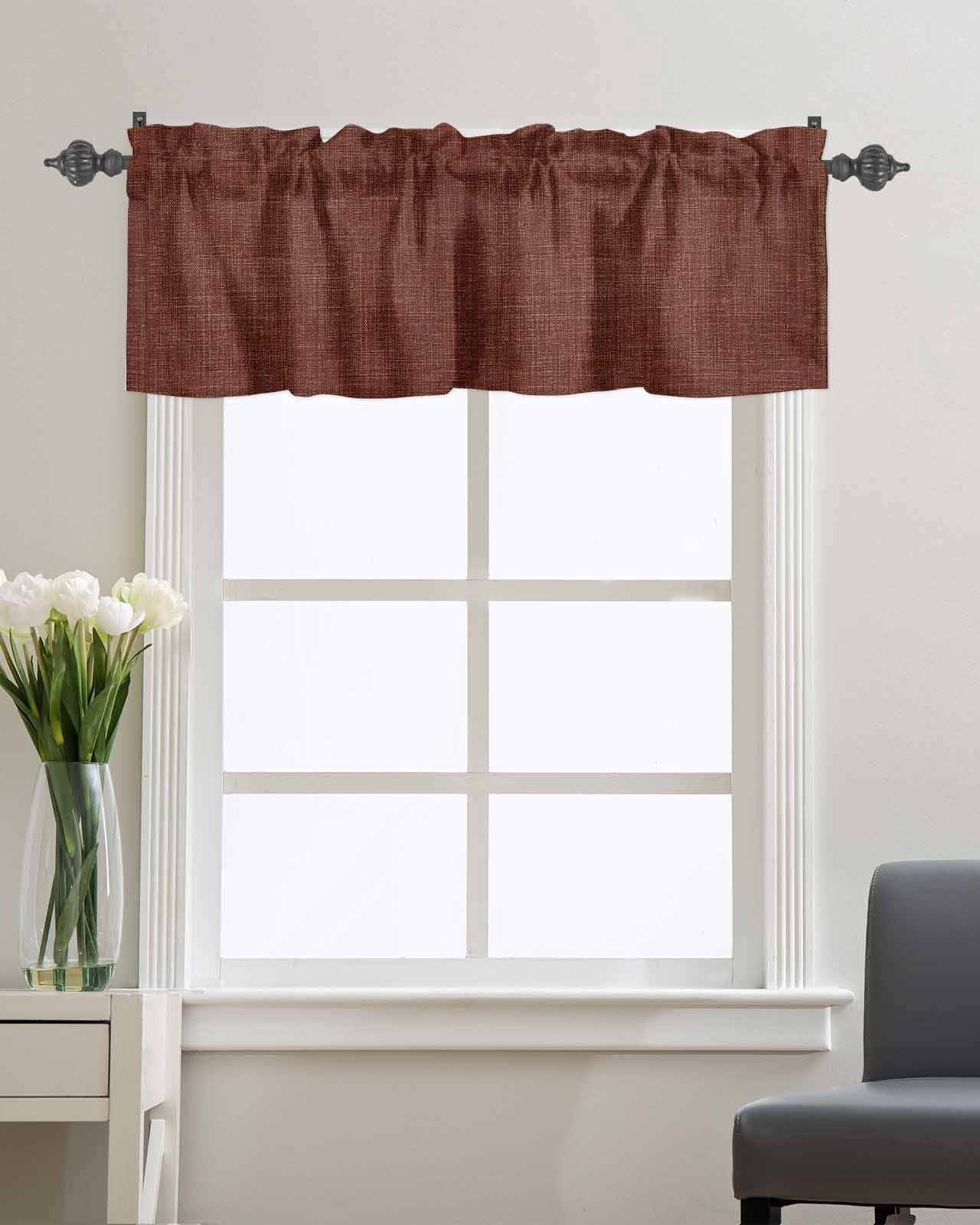 Kitchen Curtain Valances for Windows,Vintage Dark Brown Linen Rod Pocket Small Valance Farm Burlap Texture Short Window Treatment for Bedroom Bathroom Living Room,54"x18"