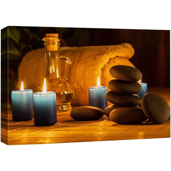 wall26 Canvas Print Wall Art Nighttime Zen Spa Massage Stone Pebble Candle Towel Yoga Nature Photography Realism Rustic Scenic Landscape Colorful for Living Room, Bedroom, Office - 16"x24"