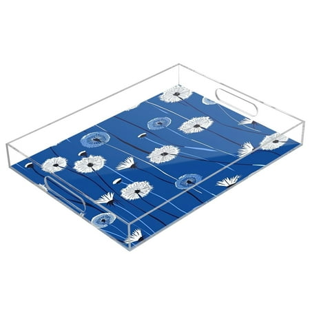 

Acrylic Tray 15.7*11.8*1.9 Inch Transparent Tray Food Tray Tea Cup Tray Serving Trays Cosmetics Storage Kitchen Table Bathroom Sundry Storage Blue Dandelion