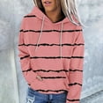 thumbnail image 2 of Jinhomg Women's Striped Print Sweatshirts Fall Casual Comfy Long Sleeve Hoodie Lightweight Loose Fit Kangaroo Pocket Sweatshirt with Drawstring Seasonal Sale Pink M, 2 of 6