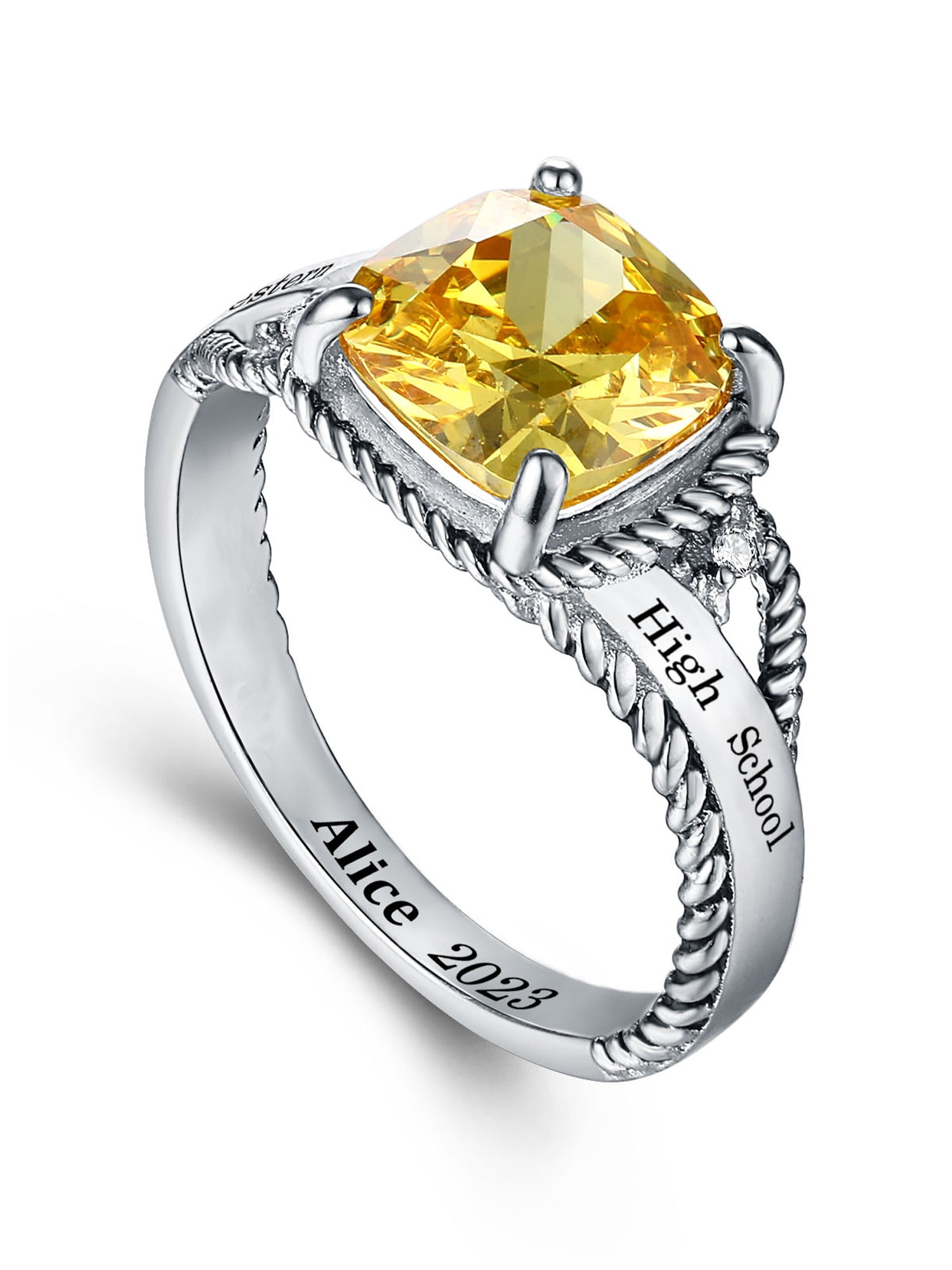 Mementos PJM Custom Class Rings for Women High School and College Graduation-Sterling Silver/Rhodium