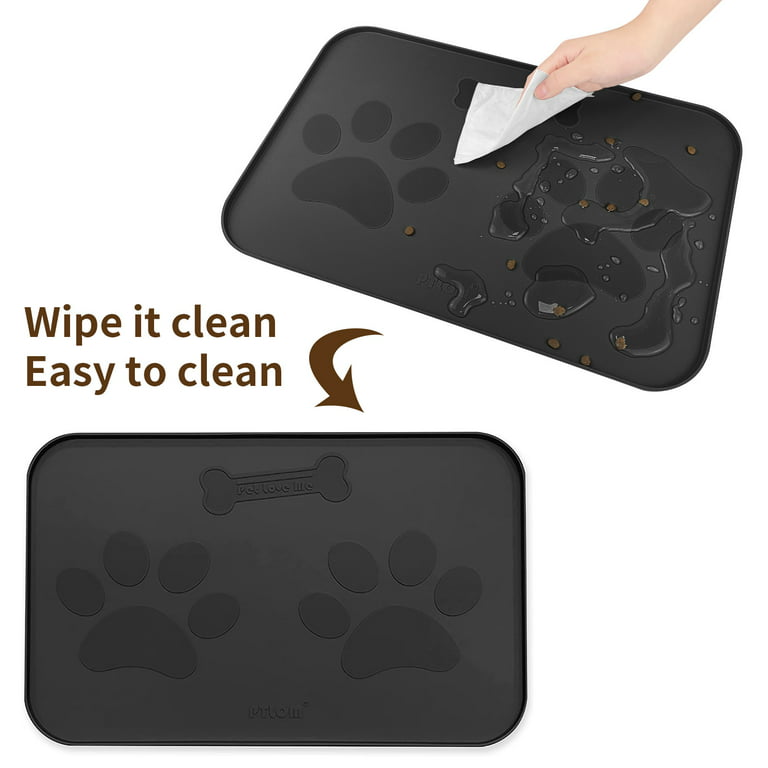Ptlom Pet Placemat,Dogs Cats Silicone Feed Mats for Food and Water,High  Raised Edges Pet Tray Mat Prevent Spill,Suitable for Small,Medium and Large  Dog Cat,Black 