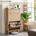thumbnail image 5 of OKD Wooden Shoe Cabinet with 2 Flip Drawers & 1 Drawer, Fluted Tall Large Shoe Organizer for Entryway, Living Room, Hallway - Natural Oak, 5 of 6
