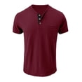 thumbnail image 5 of Men's Henley Shirts Casual Short Sleeve Button T-Shirt with Pocket Wine 3XL, 5 of 5