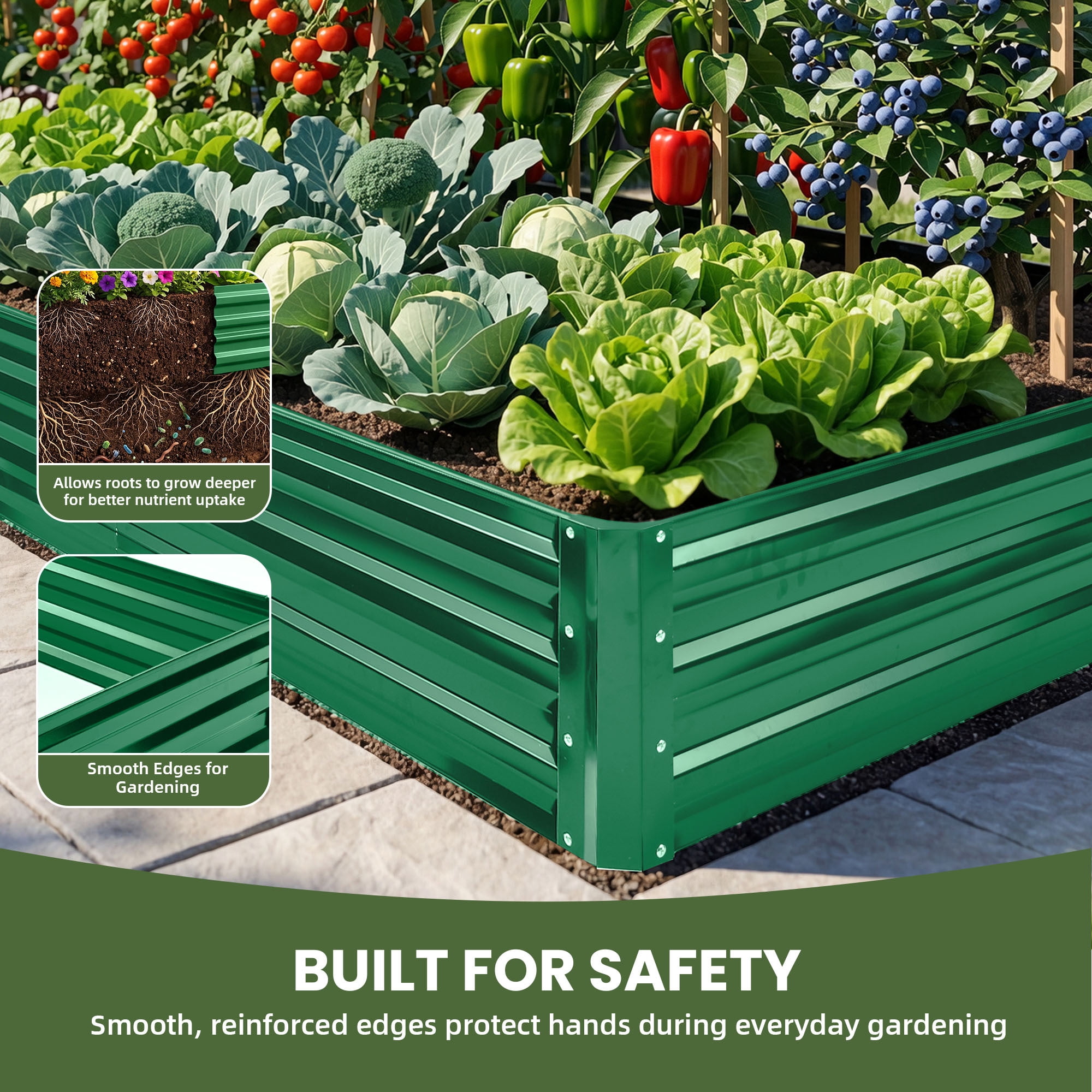 Uforic 12 x 4 x 1 FT Galvanized Metal Raised Garden Bed Kit, Outdoor Planter Box with Safety Rubber & Gloves for Vegetables Flowers Herbs Fruits, Green