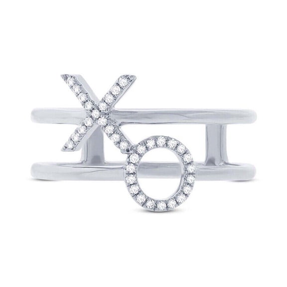 Tic Tac Toe Game Diamond Ring, XO Love Diamond Band, Open Shank Engagement Ring, Pave Set XO Diamond Ring, 925 Sterling Silver, 1.5 Ct Simulated Diamond, Birthday Gift Ring