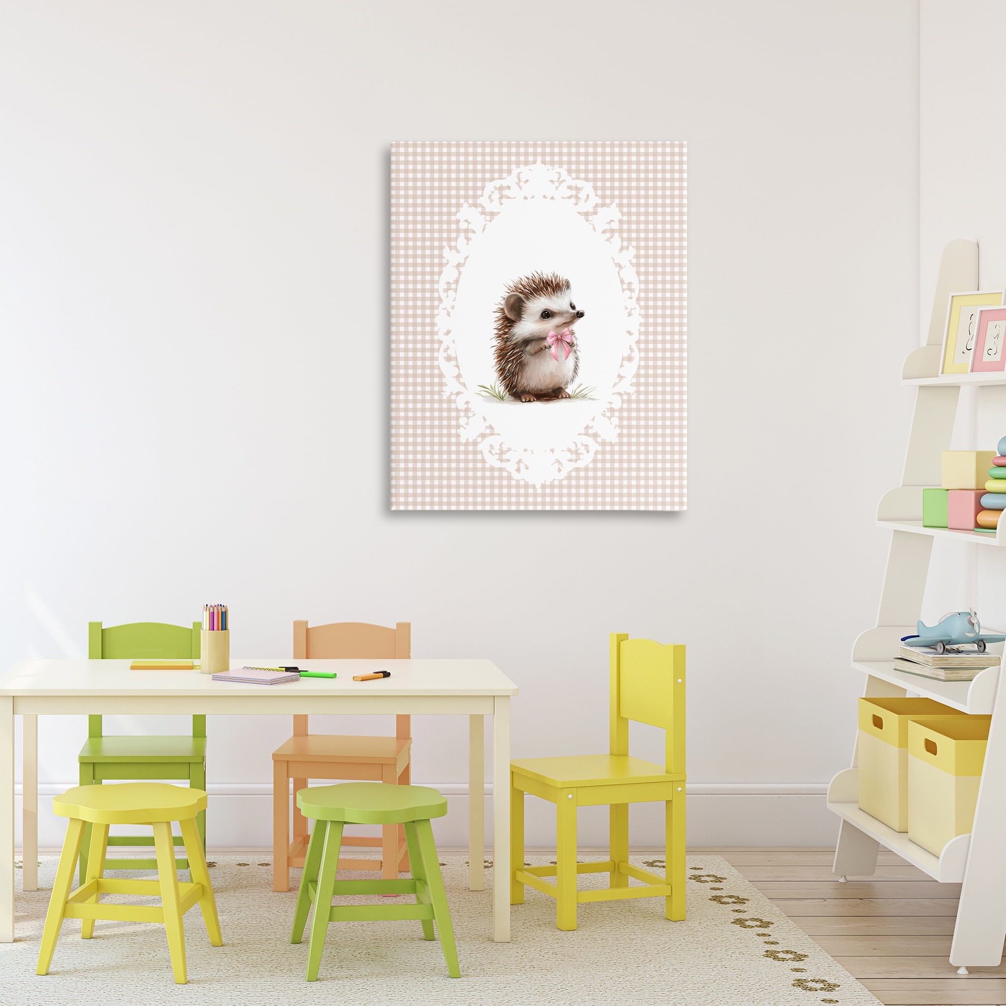 Stupell Industries Vintage Bow Hedgehog on Gingham Canvas Wall Art, design by Christine Simpson Art