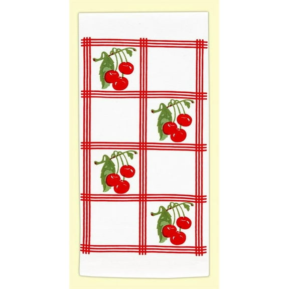Red and White Kitchen Country Cherry Towel with Red Tiles #VL75