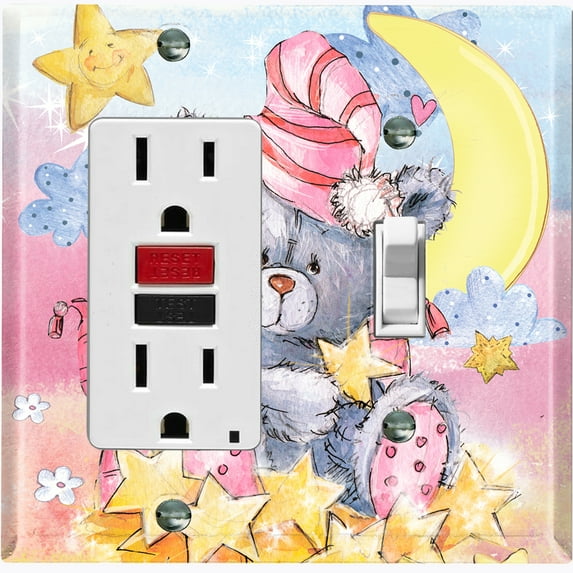 Metal Light Switch Wall Plate Outlet Cover (Sea Snail Starfish Pastel Glitter Reef Bubbles - Single Rocker Single Toggle)