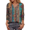 thumbnail image 4 of GEWSEY Boho Tops for Women 2025 3/4 Length Sleeve Tunic Tops Casual V Neck Shirts Basic Tees Business Work Blouses Fall Clothes (Dark Green, M), 4 of 5