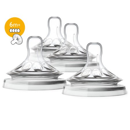 Avent Infant Baby Bottle Nipples - Philips Avent Natural Baby Bottle Nipple, Fast Flow Nipple 6M+, 4pk, SCF654/43