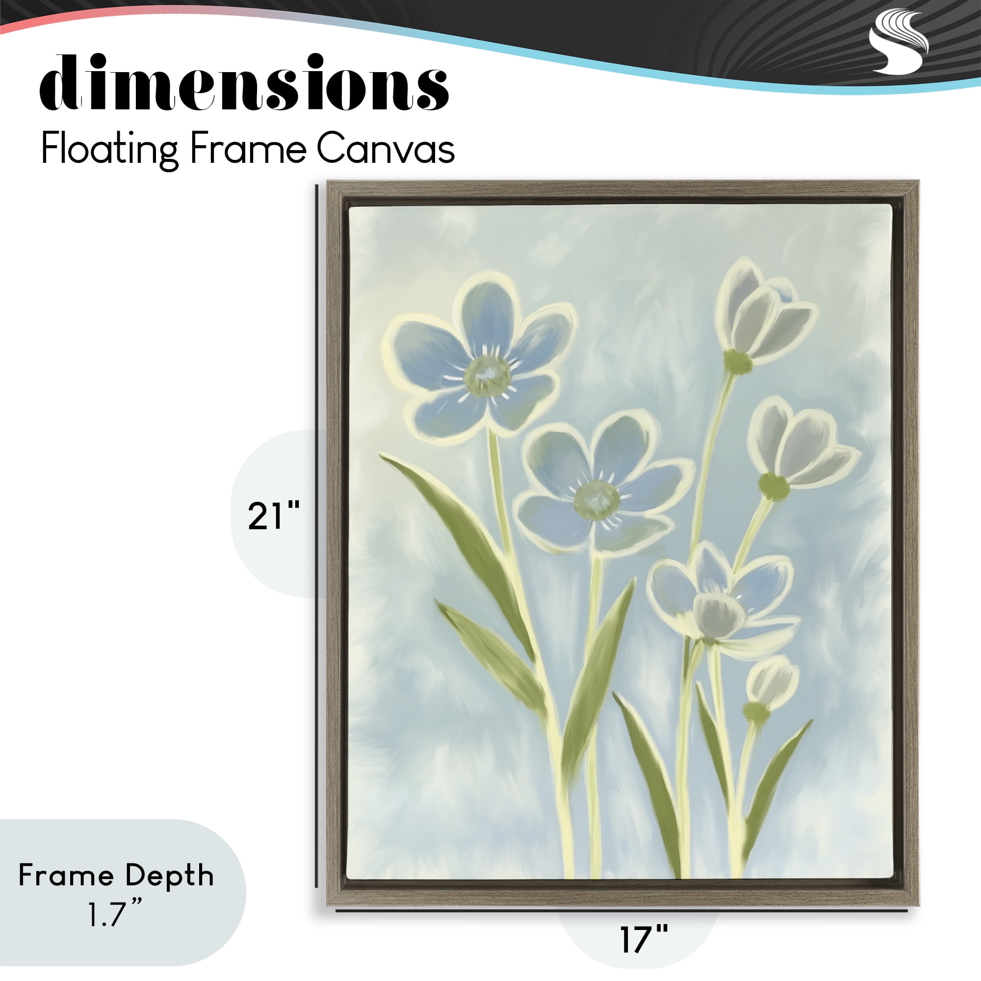 Stupell Industries Blue Petals Contour Brown Framed Floater Canvas Wall Art, design by Kim Allen