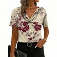 thumbnail image 2 of JTZGDY Cute Summer Tops for Women Dressy Casual Floral Pattern Print Short Sleeve Cowl Neck Graphic T-Shirts Loose Fit Cozy Tunic Blouse Khaki XXL, 2 of 7