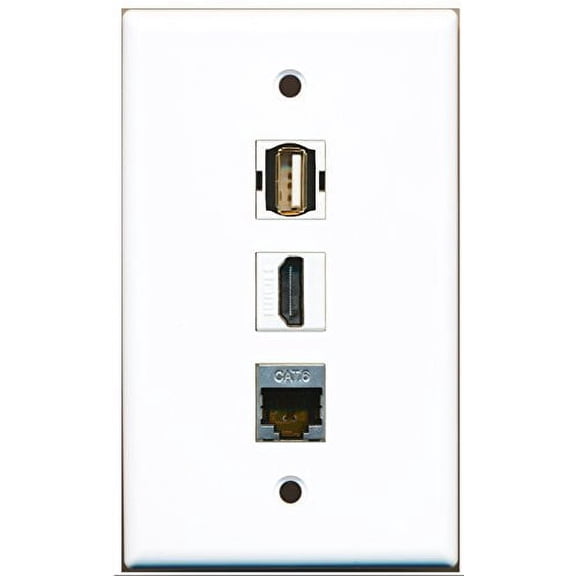 RiteAV - 1 Port HDMI and 1 Port USB A-A and 1 Port Shielded Cat6 Ethernet Wall Plate